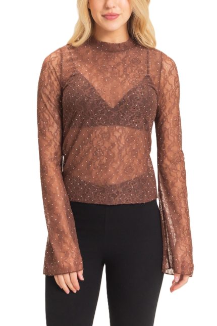 Sheer Lace Gem-embellished Top