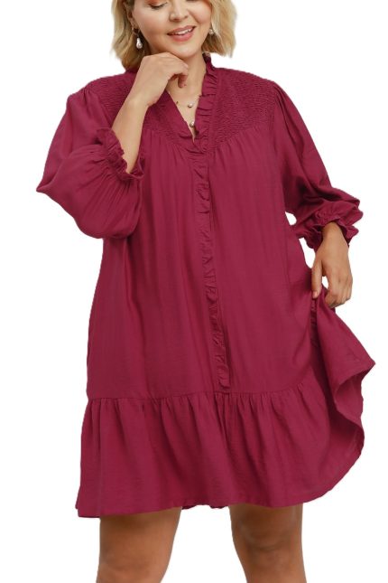 Plus Smocked Ruffle Detail Tiered Mini Dress