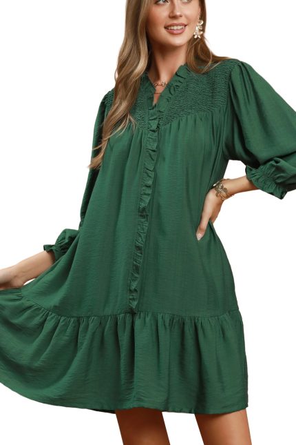 Smocked Ruffle Detail Tiered Mini Dress
