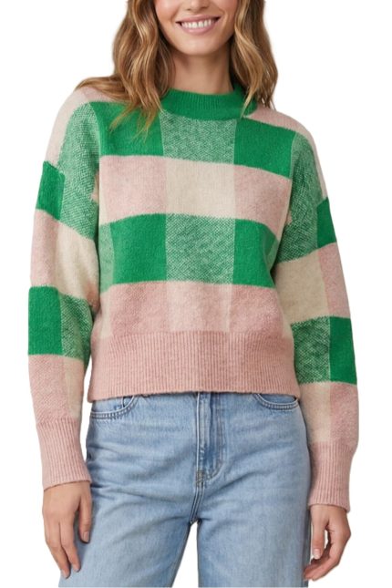 Long Sleeve Checkboard Patterned Sweater