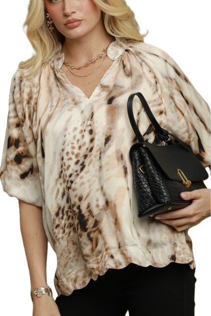 Leopard Print Puff Sleeve Blouse