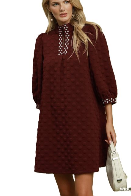Swiss Dot Contrast Trim Shift Dress