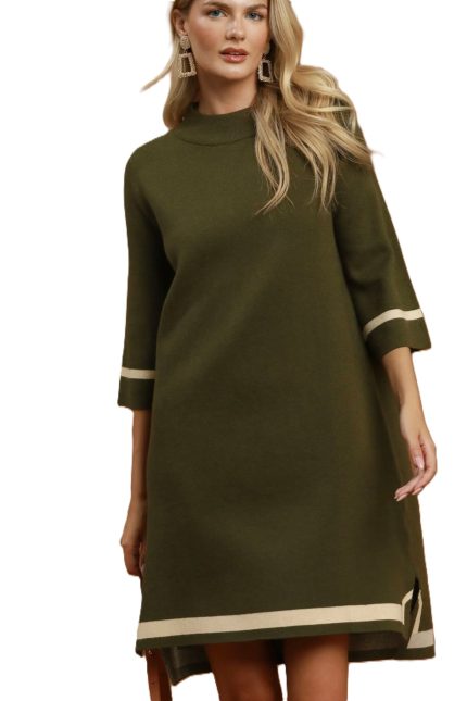 Mock Neck Contrast Trim Sweater Dress