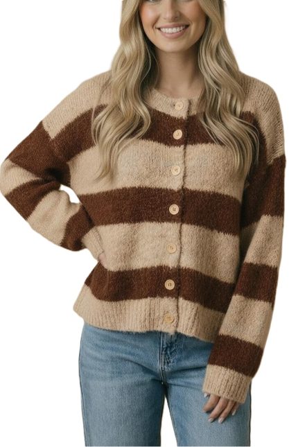 Round Neck Fluffy Button Down Cardigan
