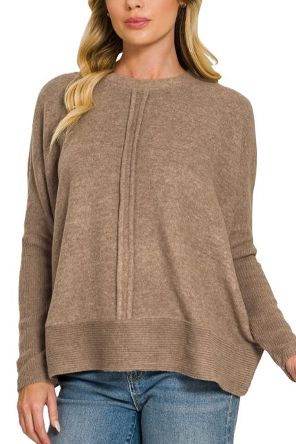 Brushed Melange Hacci Center Seam Oversized Sweater