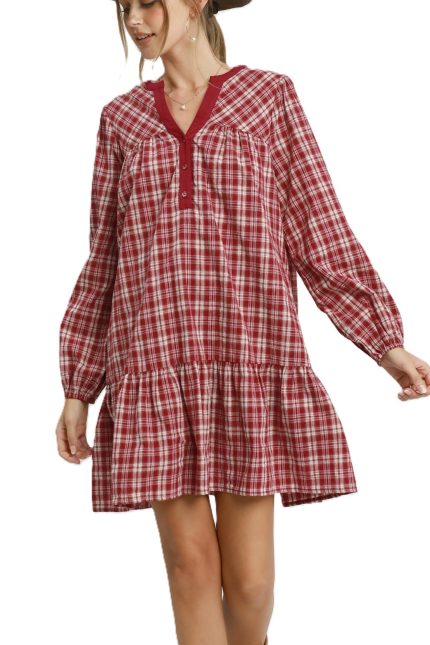 Plaid Tiered Babydoll Dress