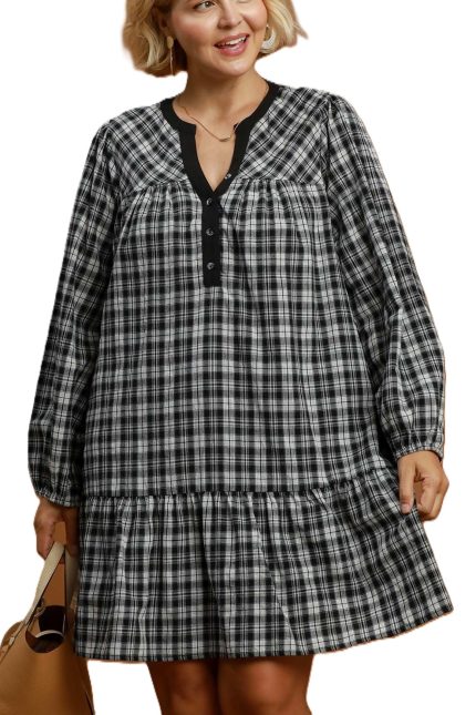 Plus Plaid Tiered Babydoll Dress