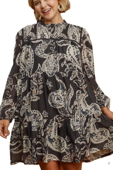 Plus Paisley Tiered Mini Dress