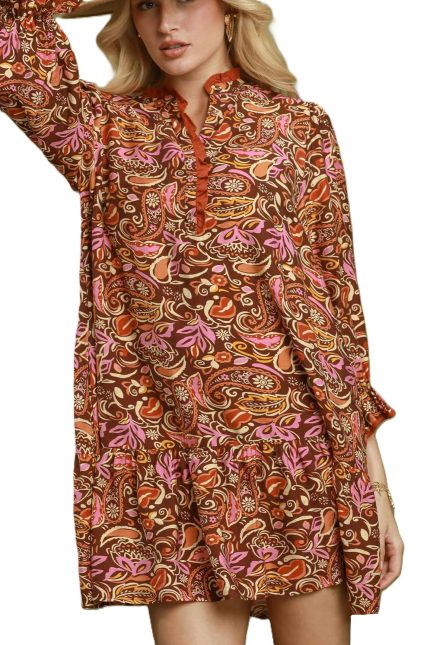 Boho Paisley Print Tiered Mini Dress