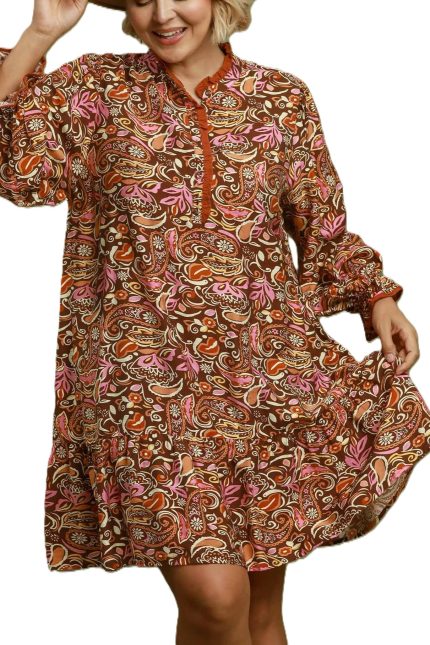 Plus Boho Paisley Print Tiered Mini Dress