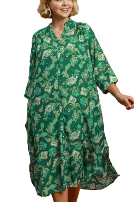 Plus Paisley Print Button-front Maxi Shirt Dress
