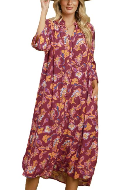 Paisley Print Button-front Maxi Shirt Dress