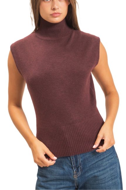 Sleeveless High Neck Knit Top