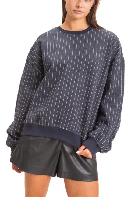 Pinstripe Crew Neck Sweatshirt