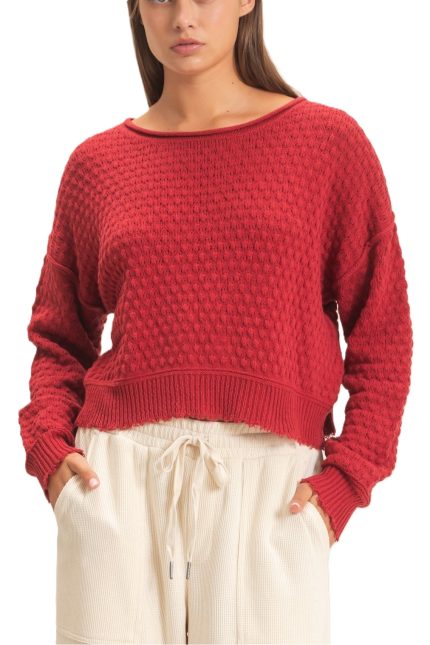Textured Boat Neck Sweater