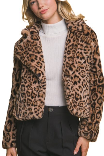 Leopard Print Faux Fur Jacket