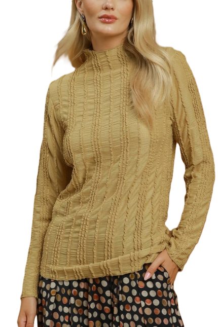 Textured Mock Neck Long Sleeve Top