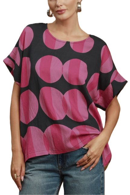 Oversized Geometric Circle Print Dolman Sleeve Top