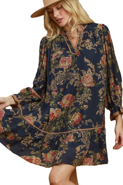 Floral Print Ruffle Hem Shift Dress