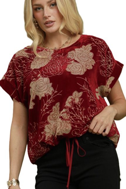 Floral Burnout Velvet Boxy Short Sleeve Top