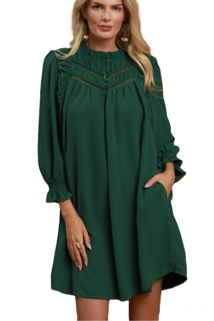 Lace Trim Long Sleeve Shift Dress