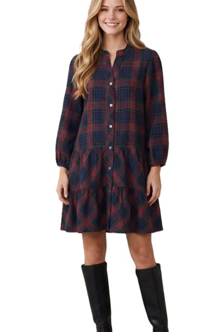 Plaid Button Down Tiered Mini Dress
