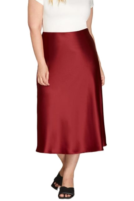 Plus Bias Satin Midi Skirt