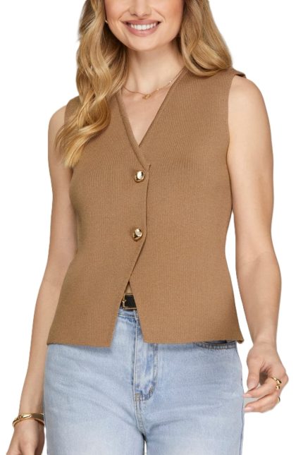 Gold Button Knit Sweater Vest