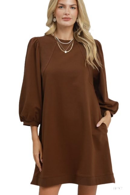 French Terry Puff Sleeve A-line Mini Dress