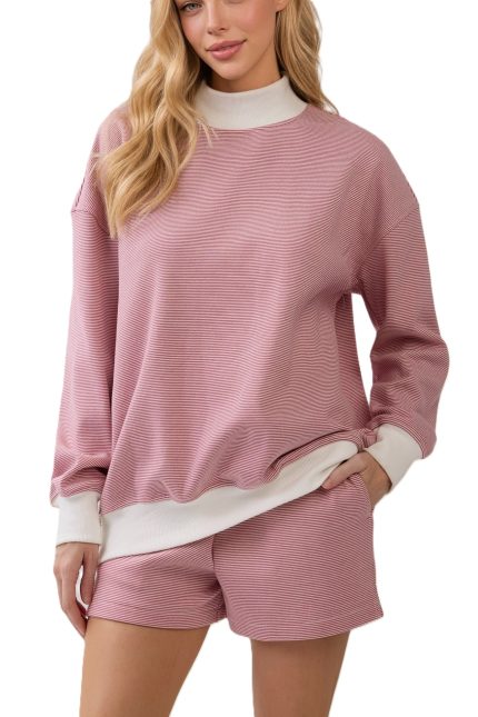 Mock Neck Striped Sweatshirt Top