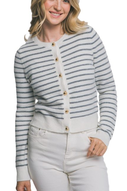 Striped Crew Neck Cardigan