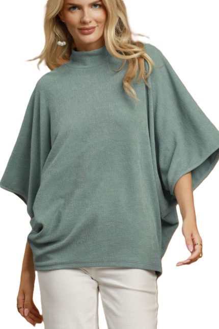 Mock Neck Dolman Sleeve Knit Top