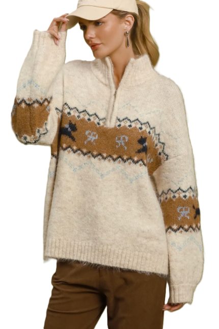 Quarter Zip Oversized Knit Sweater