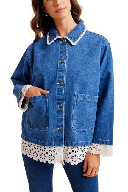 Lace Trimmed Workwear Denim Jacket