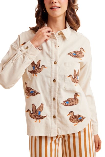 Mallard Duck Embroidery Corduroy Shirt