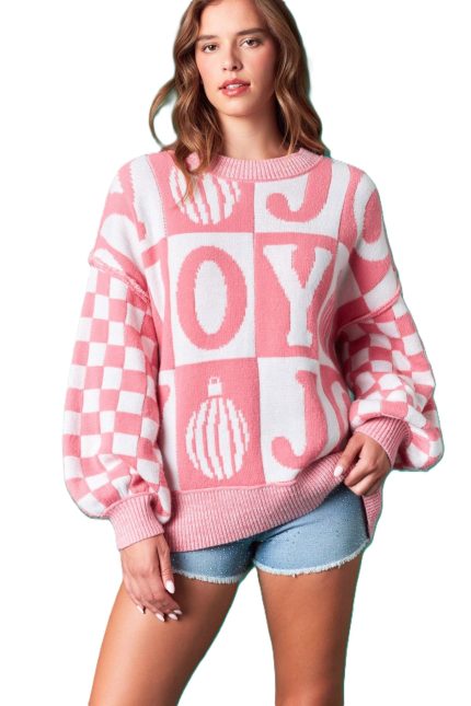 Jaq Checker Joy Oversized Balloon Sleeve Sweater