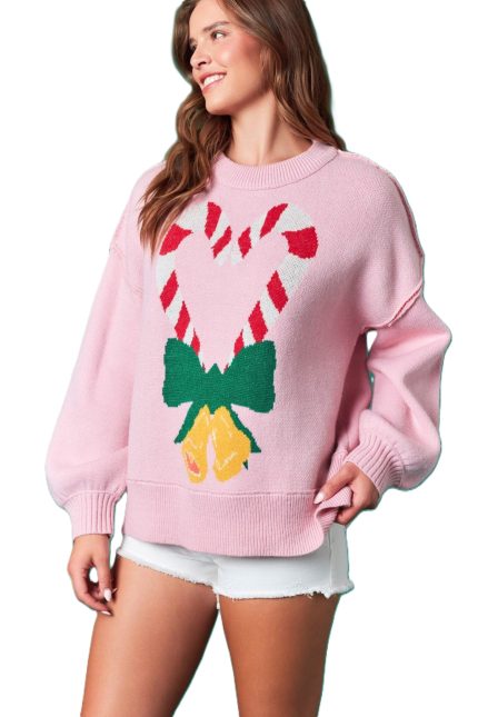 Heart Candy Canes Oversized Sweater