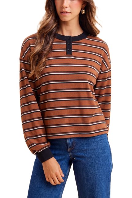 Striped Soft Jersey Henley Knit Top