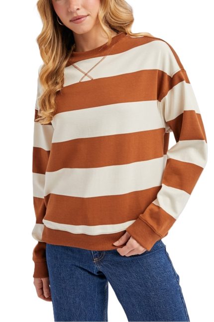 Striped Boxy Crew Neck Knit Sweatshirt