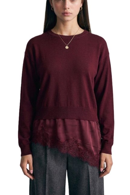 Satin-and-lace Asymmetric Layer Sweater