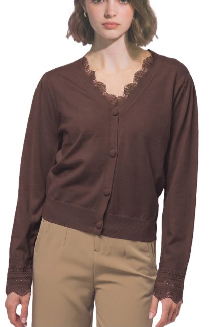 Lace-trimmed Knit Cardigan