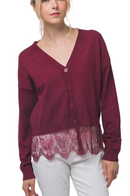 Lace-trimmed V-neck Cardigan