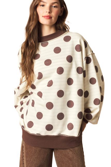 Reversible Polka Dot And Stripe Mock Neck Sweatshirt