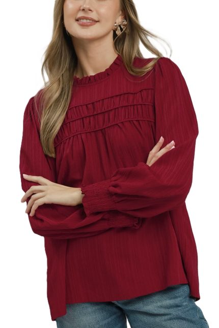 Ruffle Detail Long Sleeve Blouse