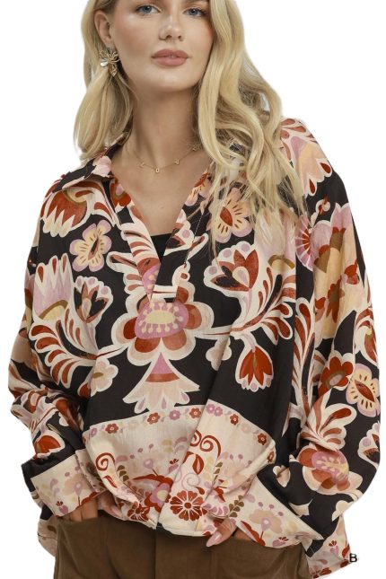 Retro Floral Print Collared Blouse