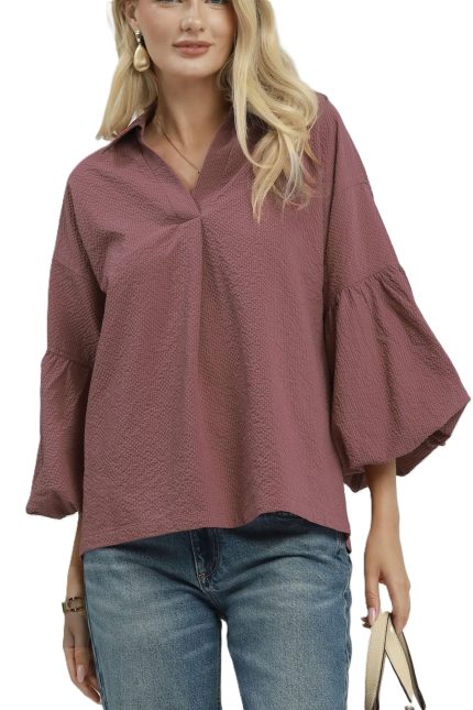 Textured Bell Sleeve Blouse