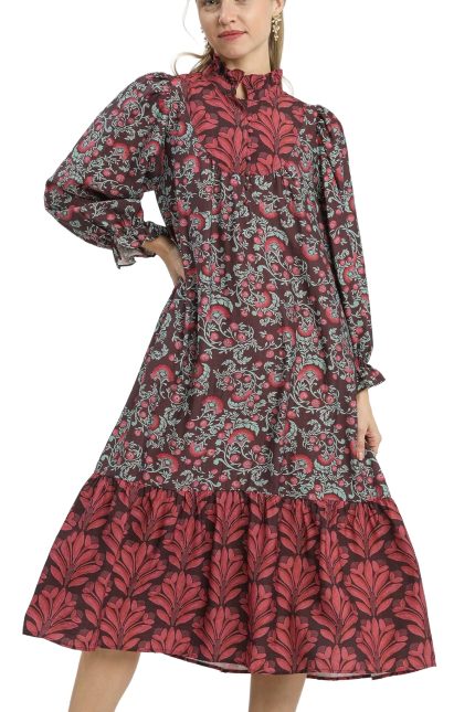 Boho Ruffle Midi Dress With Floral Print