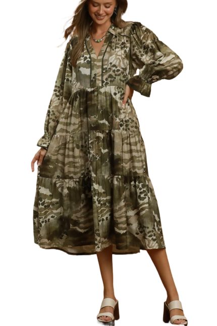 Mixed Abstract Print Tiered Maxi Dress