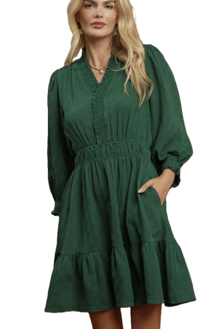 Textured V-neck Tiered Dress