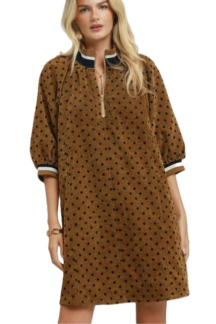 Polka Dot Quarter-zip Shift Dress